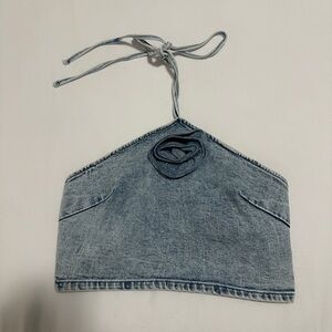Hersy Cropped Denim Halter Top M